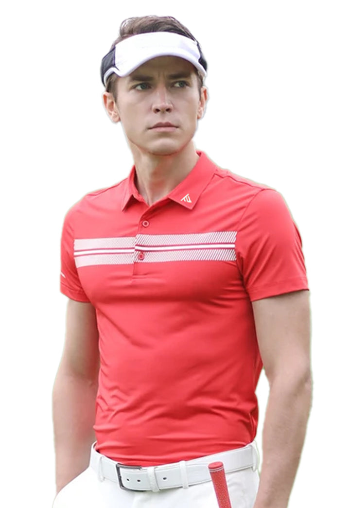 Tigerline Golf Victory Stripe Polo T-Shirt RED - Tigerline Golf