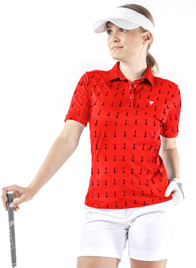 Tigerline Golf Checkmate Ladies Golf Polo Shirt RED - Tigerline Golf