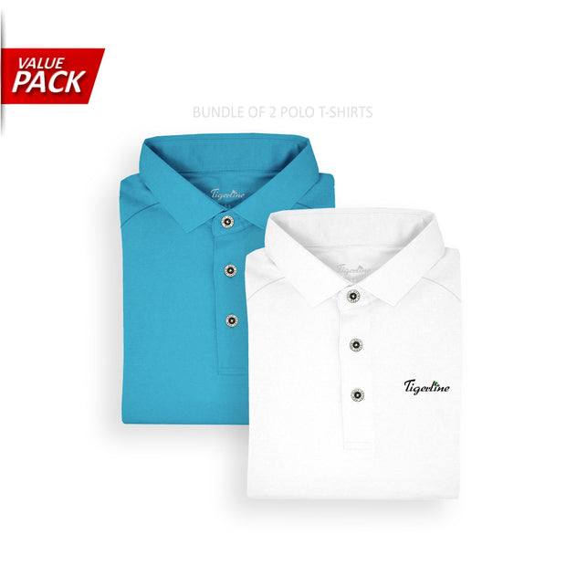 [VALUE PACK] 2 Essential Polo Shirts Blue & White - Tigerline Golf